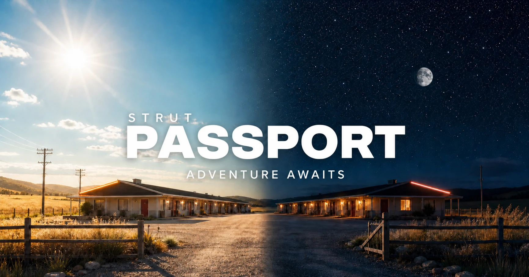 STRUT Passport — Adventure awaits above a motel from day into night